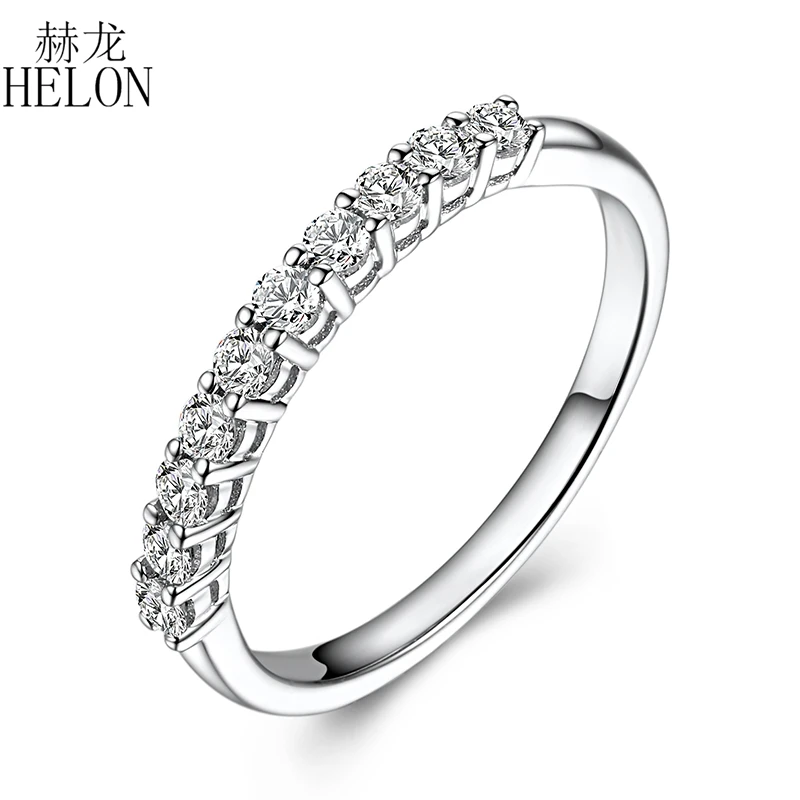 

HELON 0.7ct Муассанит кольцо одноцветное Белое золото 14 карат VVS/ FG выращенные лабораторно синтетический бриллиант Обручение кольцо Для женщин М...