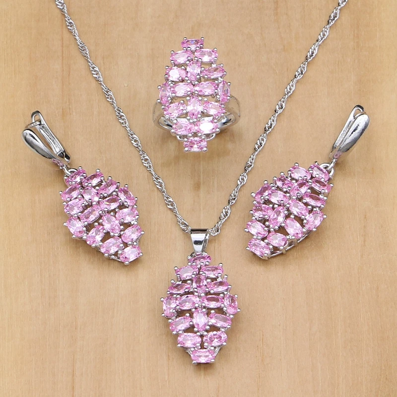Cute Pink Cubic Zirconia White CZ 925 Sterling Silver Jewelry Sets For Women Earrings/Pendant/Necklace/Ring Free Gifts Box
Cute Pink Cubic Zirconia White CZ 925 Sterling Silver Jewelry Sets For Women Earrings/Pendant/Necklace/Ring Free Gifts Box