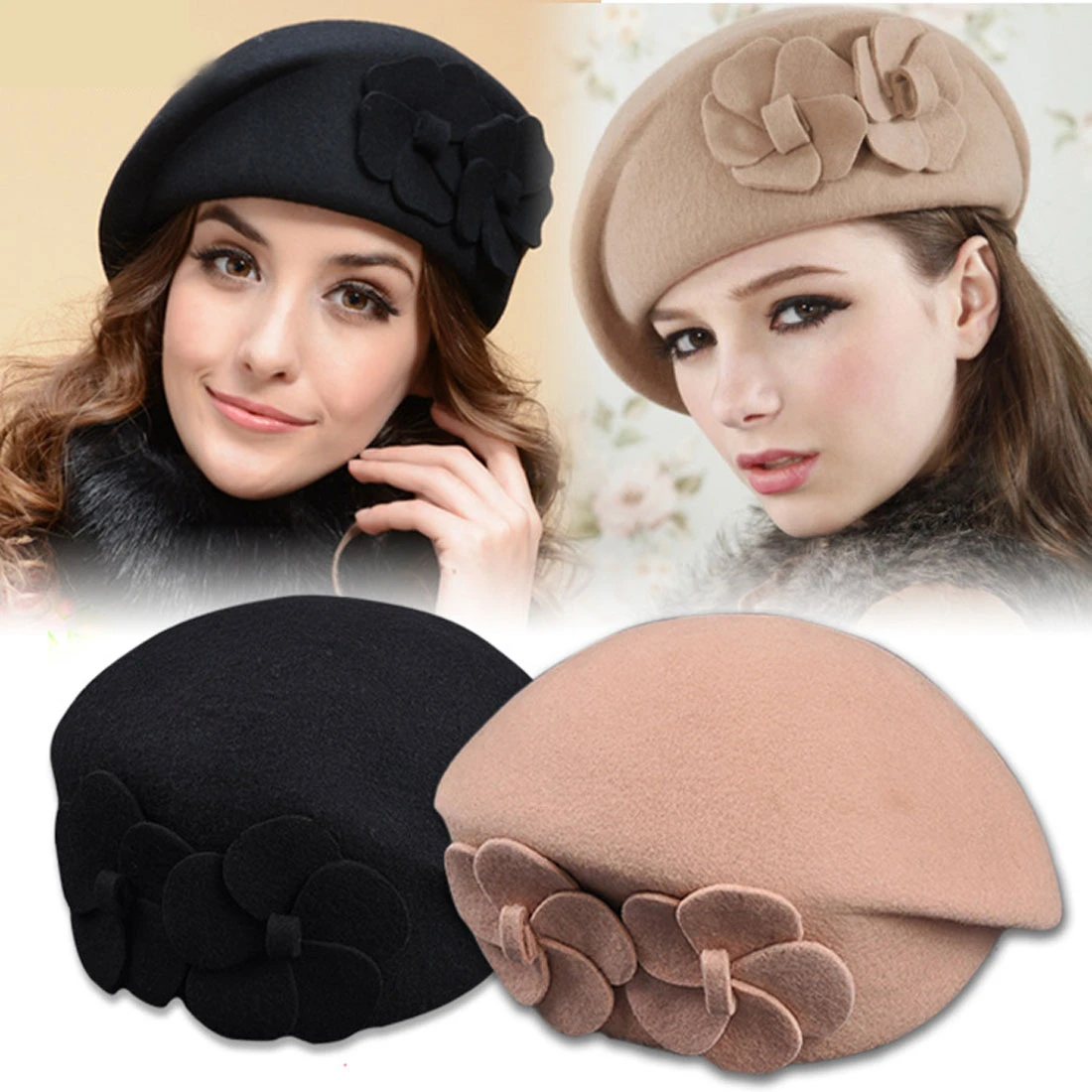 2021 Adjustable Women cap Double Flowers decor Elegant Soft Woolen cap Artist Beret solid color Hat comfort lady Beanie Cap
2021 Adjustable Women cap Double Flowers decor Elegant Soft Woolen cap Artist Beret solid color Hat comfort lady Beanie Cap