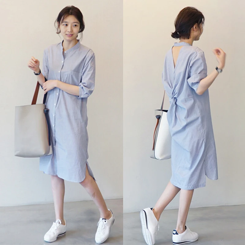 hot Women Shirt Dress Summer Striped Buttoned Middle Sleeve Blue Striped Shirt Short Dress Mini Sexy Backless Mid-length Dress
hot Women Shirt Dress Summer Striped Buttoned Middle Sleeve Blue Striped Shirt Short Dress Mini Sexy Backless Mid-length Dress