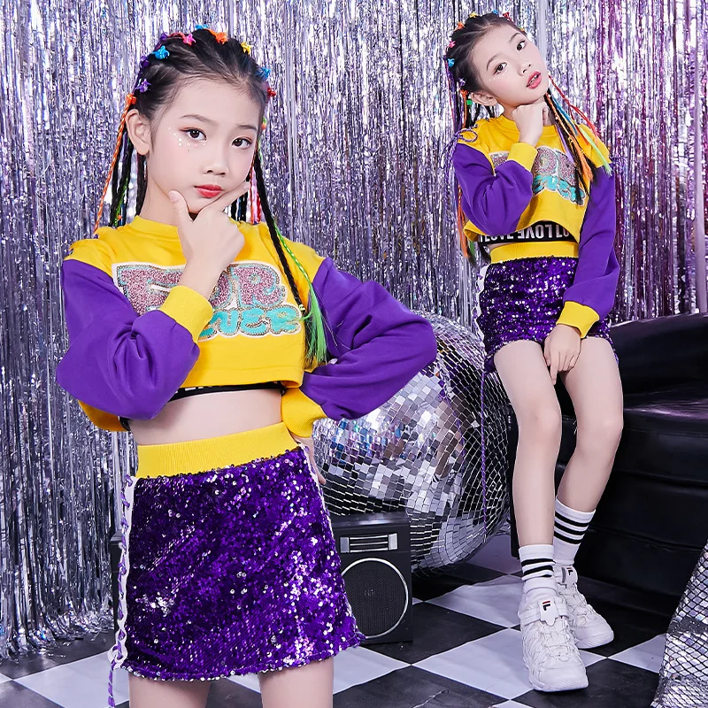 2021 New Children Jazz Hip Hop Dance Clothing Girls Catwalk Performance Stage Costume Purple Sequins Skirts Cheerleading Suit
2021 New Children Jazz Hip Hop Dance Clothing Girls Catwalk Performance Stage Costume Purple Sequins Skirts Cheerleading Suit