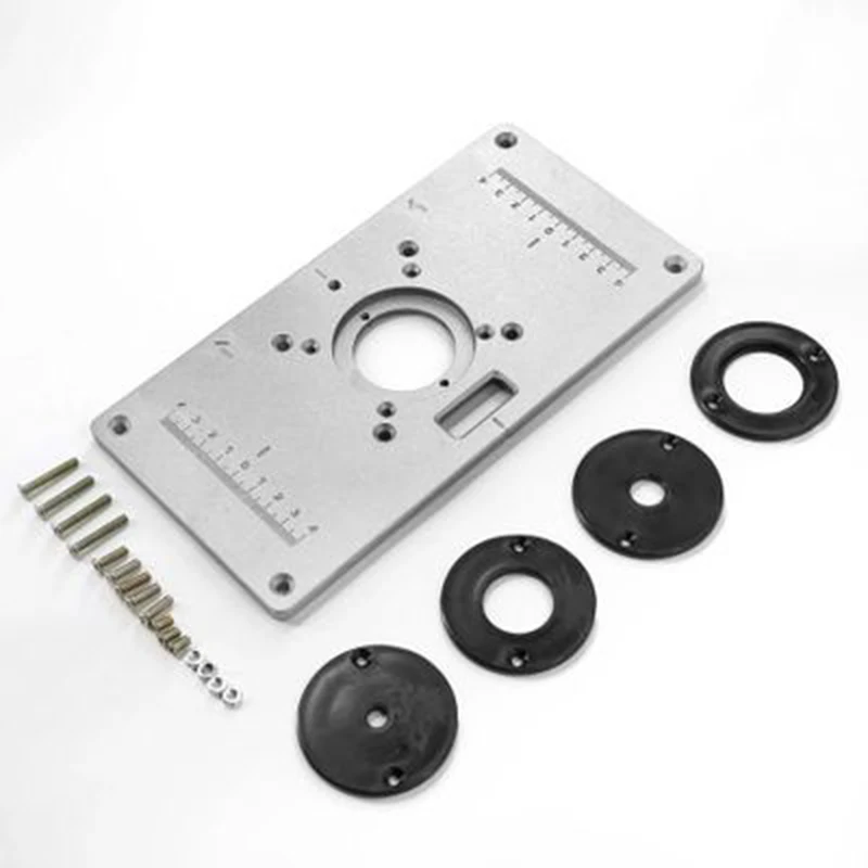 2020 Brand New 235x120x8mm Aluminum Alloy Router Silver Plate With 4 Rings Woodworking Tools
2020 Brand New 235x120x8mm Aluminum Alloy Router Silver Plate With 4 Rings Woodworking Tools