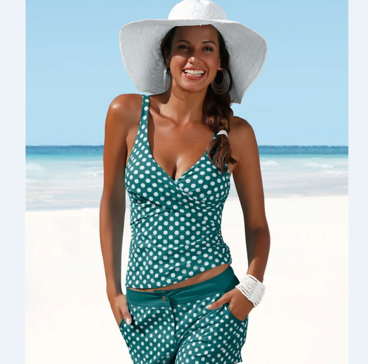 

2021 Plus Size Swimwear Women Tankini Swimsuits High Waisted Bathing Suits Polka Dot Swimsuit Vintage Retro Bikini Set Beachwear