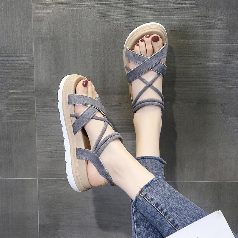 Fashion Open-toe Women's Sandals Solid Color Simple Cross Vamp Trend Casual Thick-soled Outer Wear Women's Sandals
Fashion Open-toe Women's Sandals Solid Color Simple Cross Vamp Trend Casual Thick-soled Outer Wear Women's Sandals