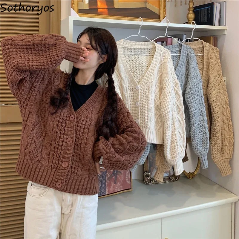 Sweaters Women V-neck Single-breasted Loose Knitted Sweater Open-stitch Girls Casual Fashion Simple All-match Mujer Sueteres New
Sweaters Women V-neck Single-breasted Loose Knitted Sweater Open-stitch Girls Casual Fashion Simple All-match Mujer Sueteres New