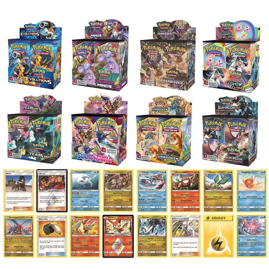 324/360pcs Pokemon Cards Sun & Moon GX Team Up Unbroken Bond Unified Minds Evolutions Booster Box Collectible Trading Cards Game
324/360pcs Pokemon Cards Sun & Moon GX Team Up Unbroken Bond Unified Minds Evolutions Booster Box Collectible Trading Cards Game