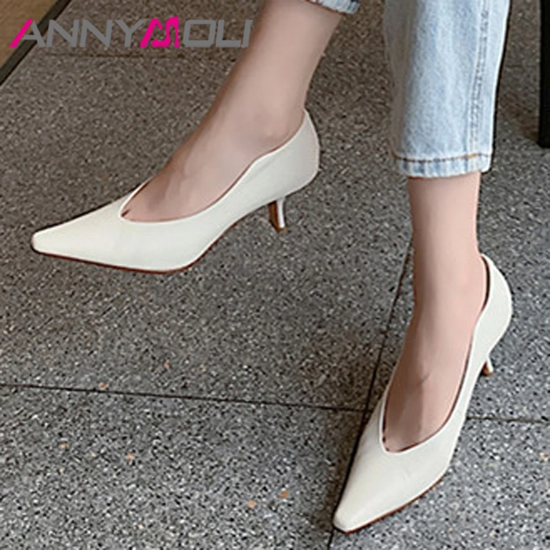ANNYMOLI Shoes Women Genuine Leather High Heels Pumps Fashion Pointed Toe Shoes Shallow Stiletto Heel Female Footwear Spring 40
ANNYMOLI Shoes Women Genuine Leather High Heels Pumps Fashion Pointed Toe Shoes Shallow Stiletto Heel Female Footwear Spring 40