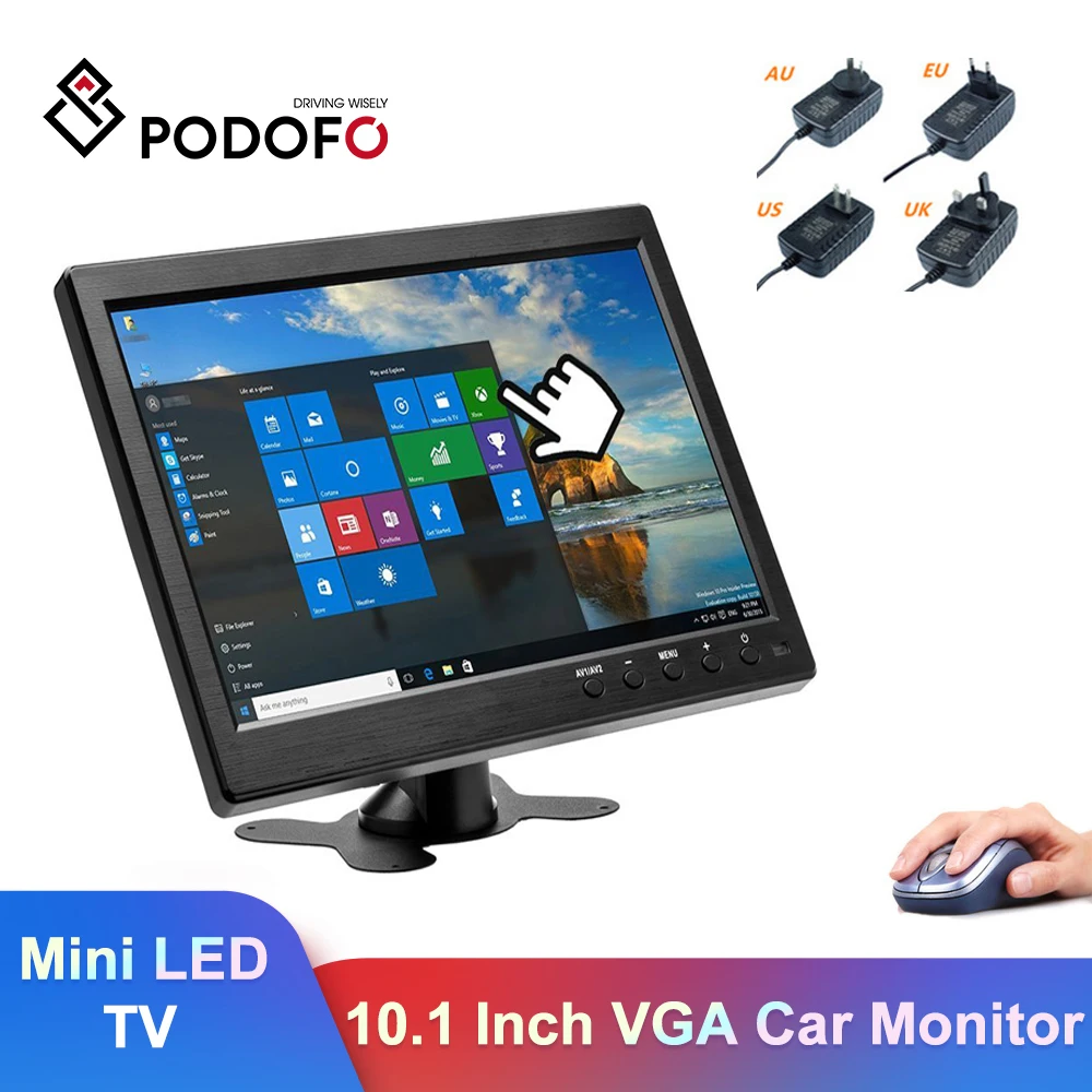 Podofo 10 1 "LCD HD монитор Мини ТВ компьютер дисплей 2 канальный видео вход