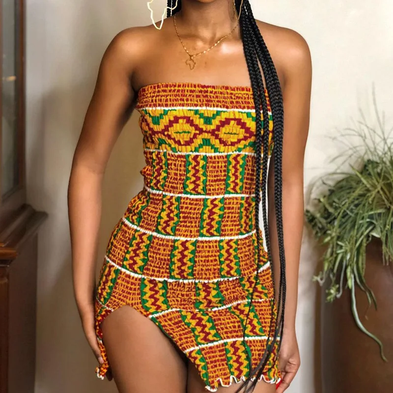 Sexy One Shoulder Summer Short African Dresses for Women 2021 Smocked Stretchy Tube Top Backless Bodycon Mini Dress
Sexy One Shoulder Summer Short African Dresses for Women 2021 Smocked Stretchy Tube Top Backless Bodycon Mini Dress