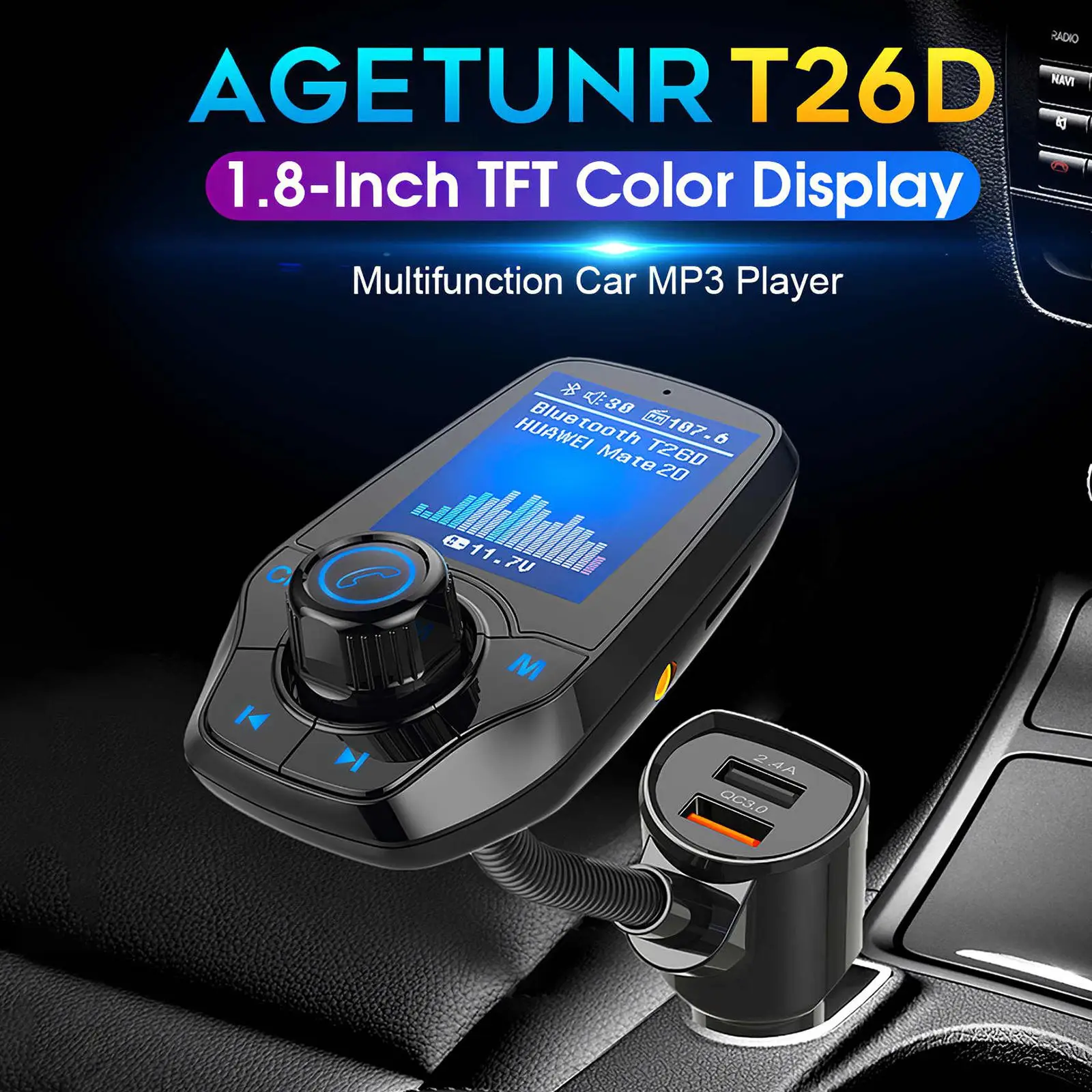 Автомобильное зарядное устройство с 2 USB-портами и поддержкой Bluetooth 5,0
Автомобильное зарядное устройство с 2 USB-портами и поддержкой Bluetooth 5,0