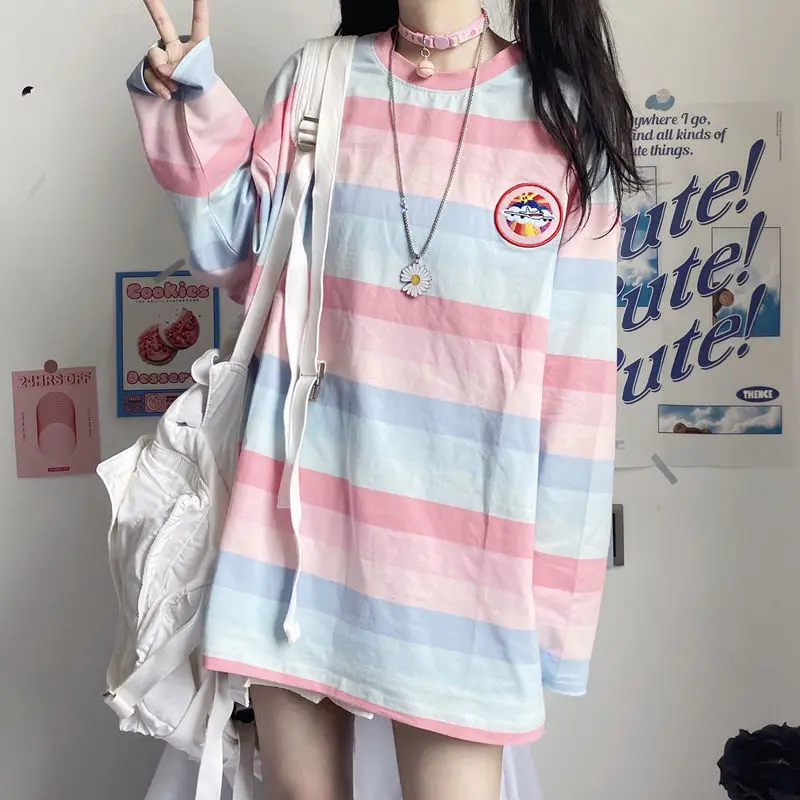 Sweet Girl Japanese Soft Girl Lolita Long Sleeve Top Gentle Fairy College Style Rainbow Stripes Harajuku Cute Girly Kawaii Top
Sweet Girl Japanese Soft Girl Lolita Long Sleeve Top Gentle Fairy College Style Rainbow Stripes Harajuku Cute Girly Kawaii Top