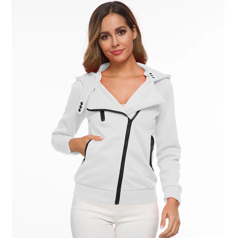 Autumn Woman Jacket Winter Lapel Zipper Outerwear Oblique Zip Winter Jacket Female Solid Color Hooded Sweatershirt Jacket
Autumn Woman Jacket Winter Lapel Zipper Outerwear Oblique Zip Winter Jacket Female Solid Color Hooded Sweatershirt Jacket