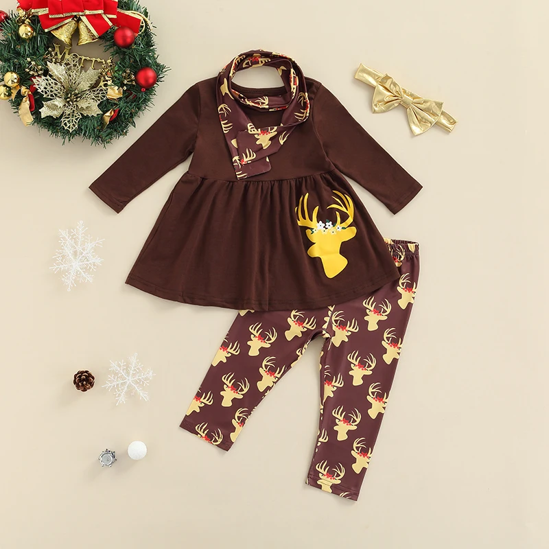 4Pcs Christmas Kid Baby Girls Clothes Set Long Sleeve Cowl Neck Dress with Elk Print Pants Autumn Casual Outfit
4Pcs Christmas Kid Baby Girls Clothes Set Long Sleeve Cowl Neck Dress with Elk Print Pants Autumn Casual Outfit