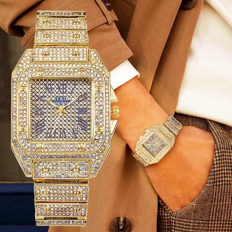 Watches for Men Women Luxury Hip Hop Iced Out Watch Gold Rhinestone Quartz Square Wristwatch Relogio Masculino Groomsmen Reloj
Watches for Men Women Luxury Hip Hop Iced Out Watch Gold Rhinestone Quartz Square Wristwatch Relogio Masculino Groomsmen Reloj