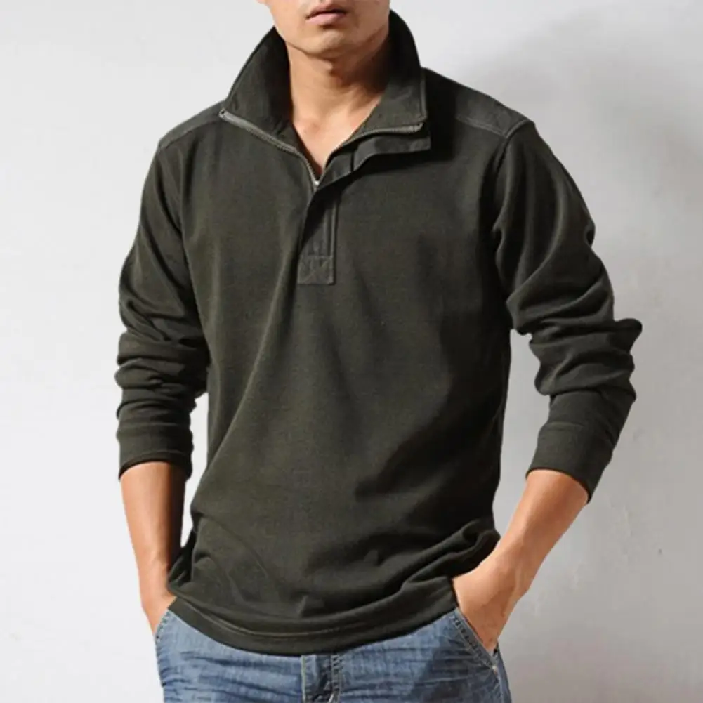 Men Polo Shirt Solid Color Stand Collar Loose Plus Size Business Casual Autumn Top for Daily Wear 
Men Polo Shirt Solid Color Stand Collar Loose Plus Size Business Casual Autumn Top for Daily Wear