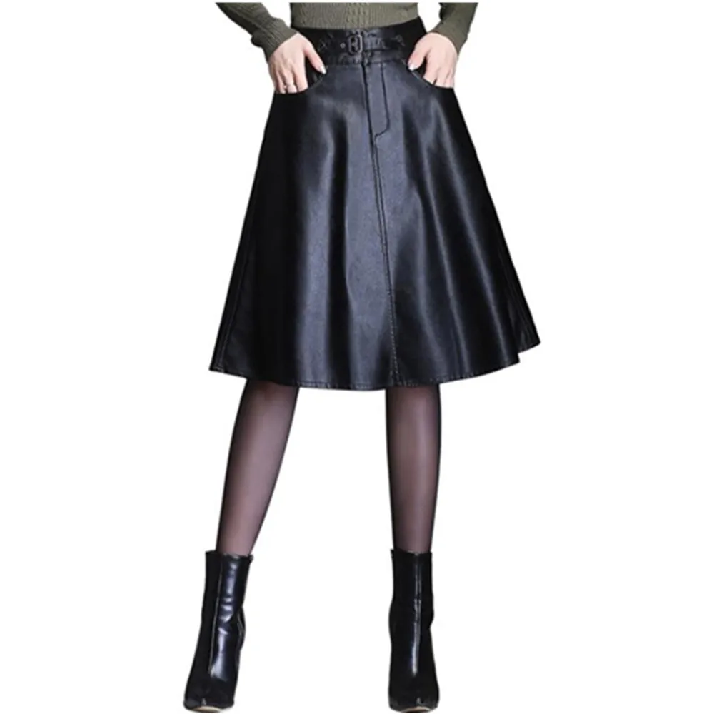 

Женская зимняя юбка миди 2022, Весенняя женская юбка из искусственной кожи с высокой талией, юбки в винтажном стиле, Женская юбка