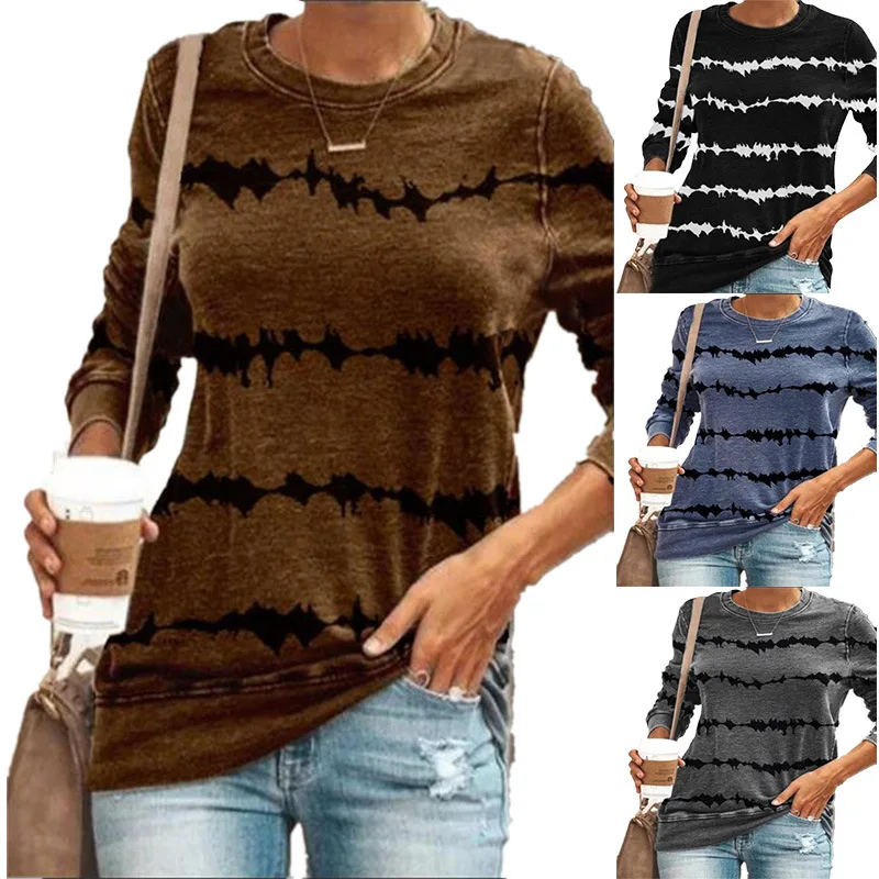 2021 Spring Women O-neck Long Sleeve Pullover Tshirts Autumn Female Casual Loose Striped Print Black Shirt Women Oversize S-5XL
2021 Spring Women O-neck Long Sleeve Pullover Tshirts Autumn Female Casual Loose Striped Print Black Shirt Women Oversize S-5XL