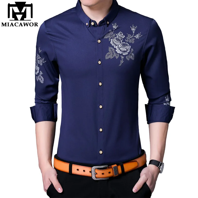 MIACAWOR Spring Long Sleeve Social Shirts Mens Flower Print Casual Shirt Men Button Lapel Shirt Slim Fit Chemise Homme C641
MIACAWOR Spring Long Sleeve Social Shirts Mens Flower Print Casual Shirt Men Button Lapel Shirt Slim Fit Chemise Homme C641