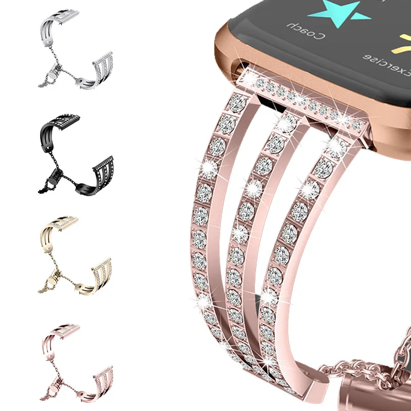 

Bling Smart Watch Replacement Bands for Fitbit Versa/Versa 2 Straps for Women Dressy Metal Bracelet Jewlery Wristband Rose Pink