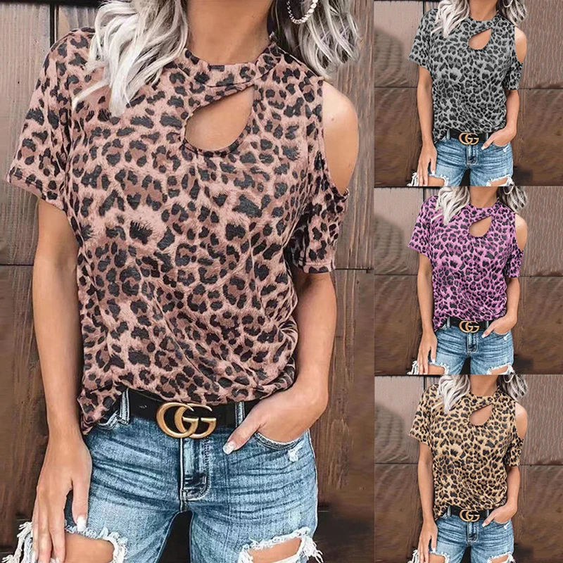 Summer Ladies Leopard Print Round Neck Hollow Sexy Off-shoulder Pullover Blouse Casual Loose Daily Commuter Style For Women
Summer Ladies Leopard Print Round Neck Hollow Sexy Off-shoulder Pullover Blouse Casual Loose Daily Commuter Style For Women