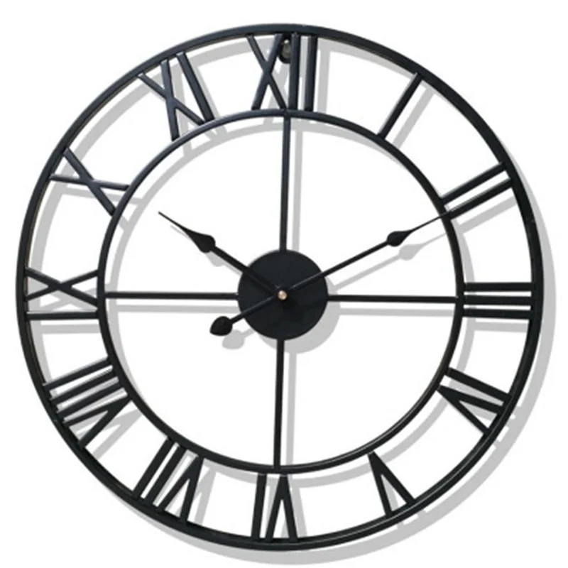 

Современные большие 3D черные железные круглые Настенные часы 60 см в стиле ретро, полые металлические часы с римскими цифрами в скандинавско...