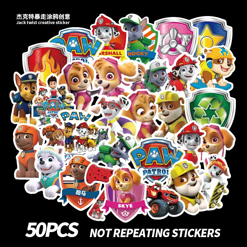 

50pcs Spin Master Sticker PVC Graffiti Sticker PAW PATROL Children's Toy Suitcase Luggage Car Sticker Waterproof Sticker