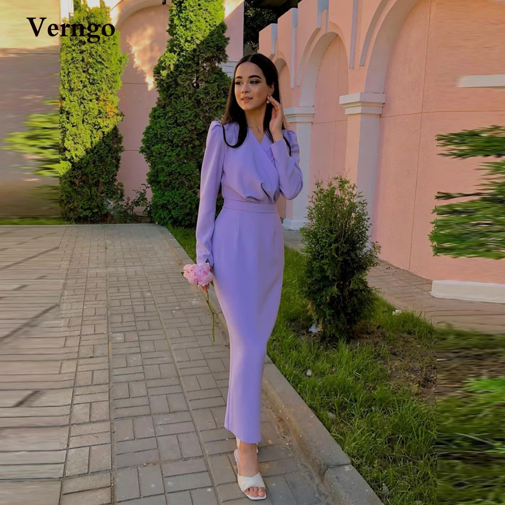 Verngo Lavender Elastic Satin Evening Party Dresses Modest Long Sleeves V Neck Ankle Length Prom Dress Women Simple Formal Gown
Verngo Lavender Elastic Satin Evening Party Dresses Modest Long Sleeves V Neck Ankle Length Prom Dress Women Simple Formal Gown