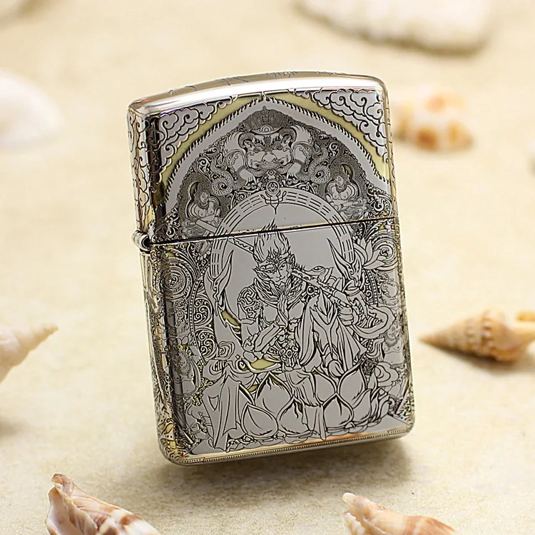 Подлинная масляная Зажигалка Zippo медная ветрозащитная шуточная Будда Sun Wu Kong