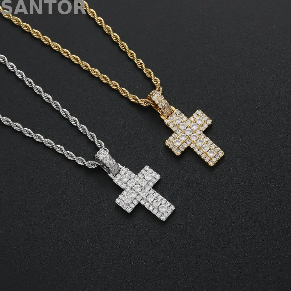 Цепочка с подвеской-крестом для мужчин и женщин, Очаровательное ожерелье в стиле хип-хоп, трехрядное украшение из циркония 
Цепочка с подвеской-крестом для мужчин и женщин, Очаровательное ожерелье в стиле хип-хоп, трехрядное украшение из циркония
