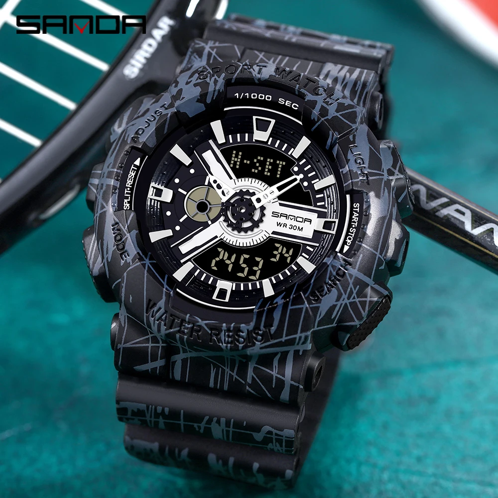 

SANDA 2021 брендовые спортивные часы, многофункциональные модные кварцевые часы, роскошные аналогово-цифровые водонепроницаемые часы, женские ...