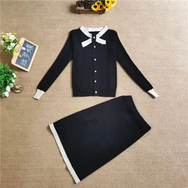 High Quality New Spring Fall Knitted Womans Bowknot O Neck Single-breasted Sweater and A-line Skirts 2 Piece Set Woman
High Quality New Spring Fall Knitted Womans Bowknot O Neck Single-breasted Sweater and A-line Skirts 2 Piece Set Woman