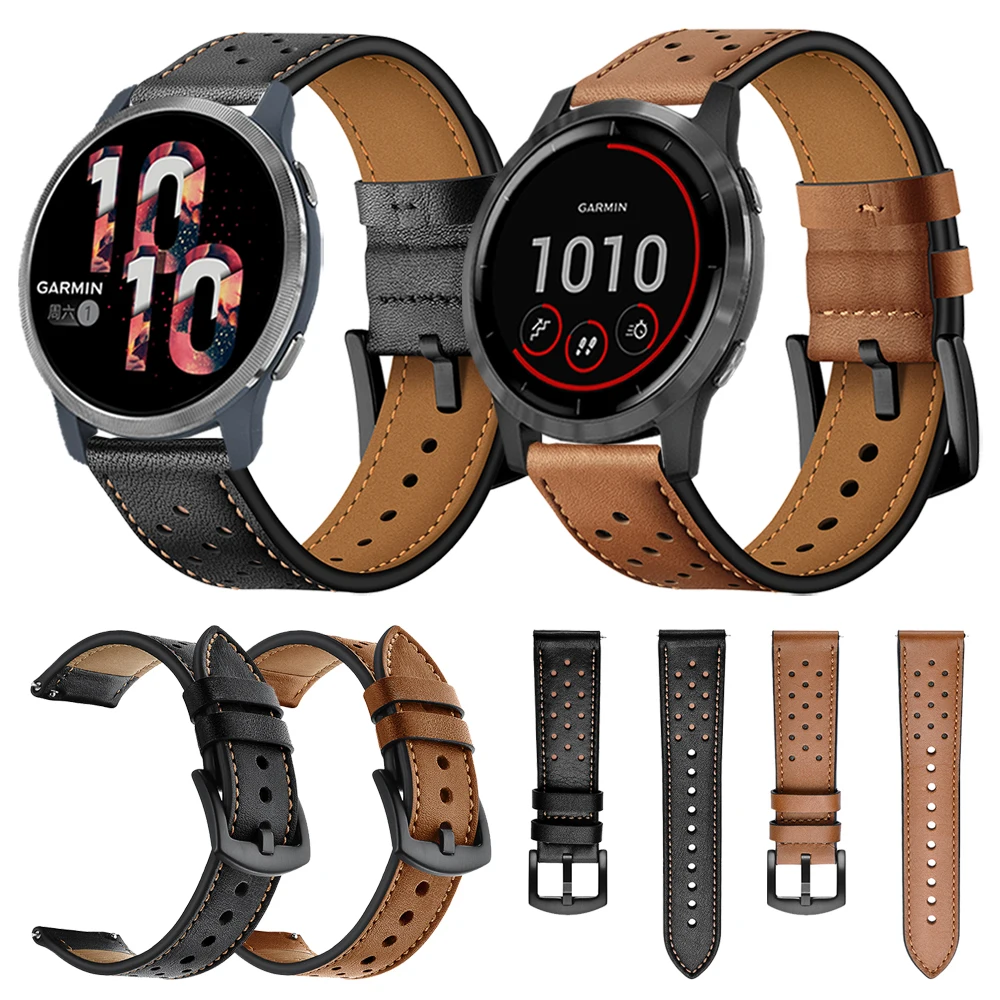 

Leather Wristband For Garmin Venu 2 Venu2/Venu Sq/Vivoactive 3 4 45mm Watch Strap Band Bracelet Replace Watchband Brown / Black