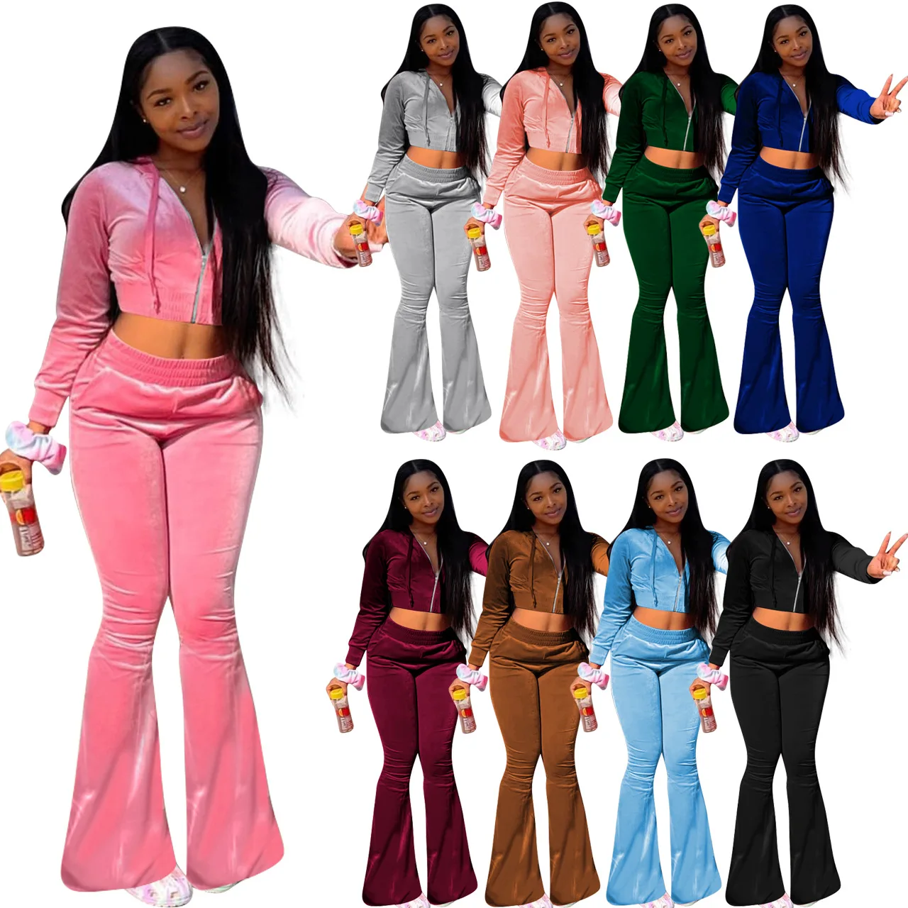 Женский Бархатный спортивный костюм, комплект из двух предметов, укороченная Толстовка и штаны, велюровый спортивный костюм, осень
Женский Бархатный спортивный костюм, комплект из двух предметов, укороченная Толстовка и штаны, велюровый спортивный костюм, осень