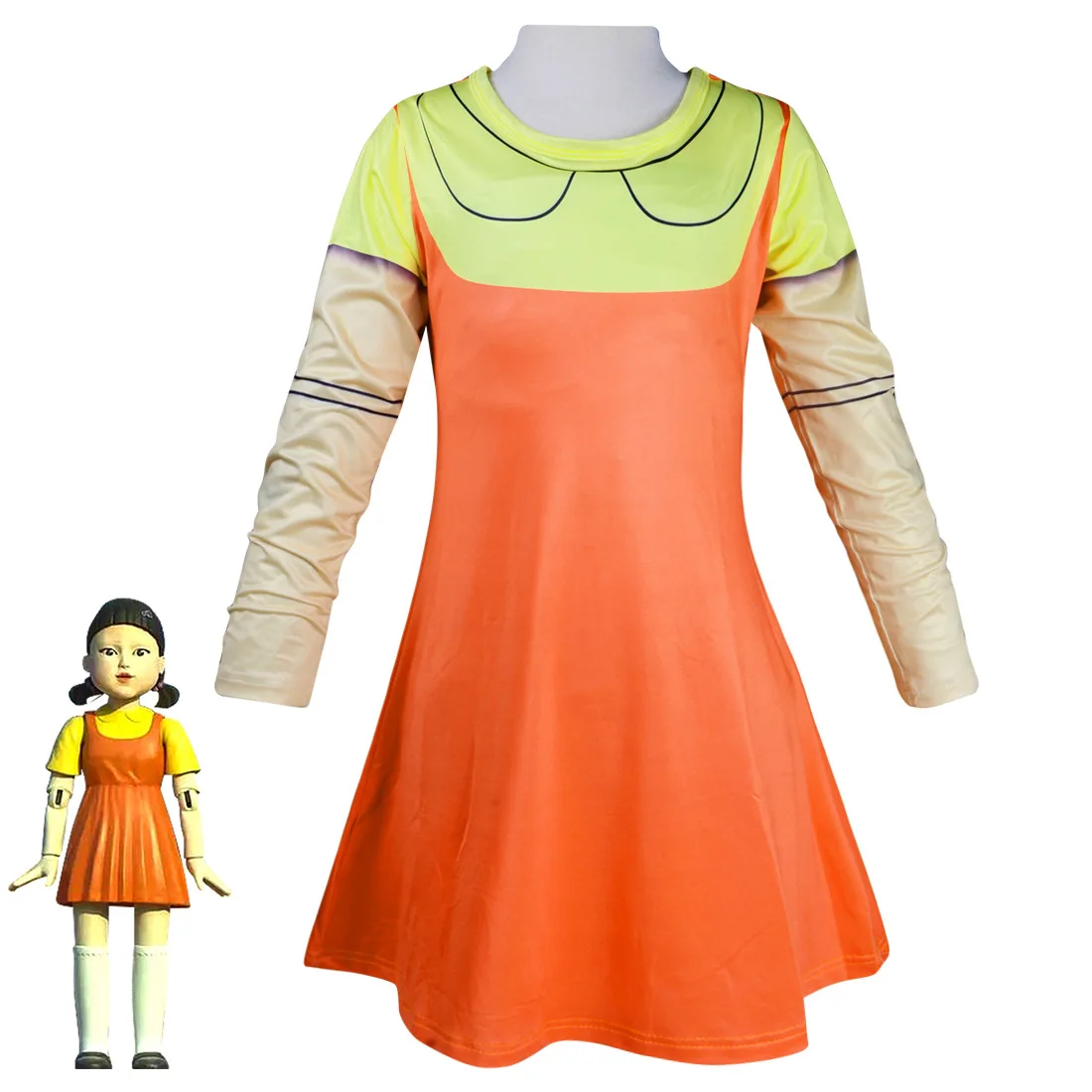 

TV Squid Game Round Six Children Cosplay Costumes Halloween 123 Doll Wooden Girl Dress Kids Christmas Clothing игра в кальмара