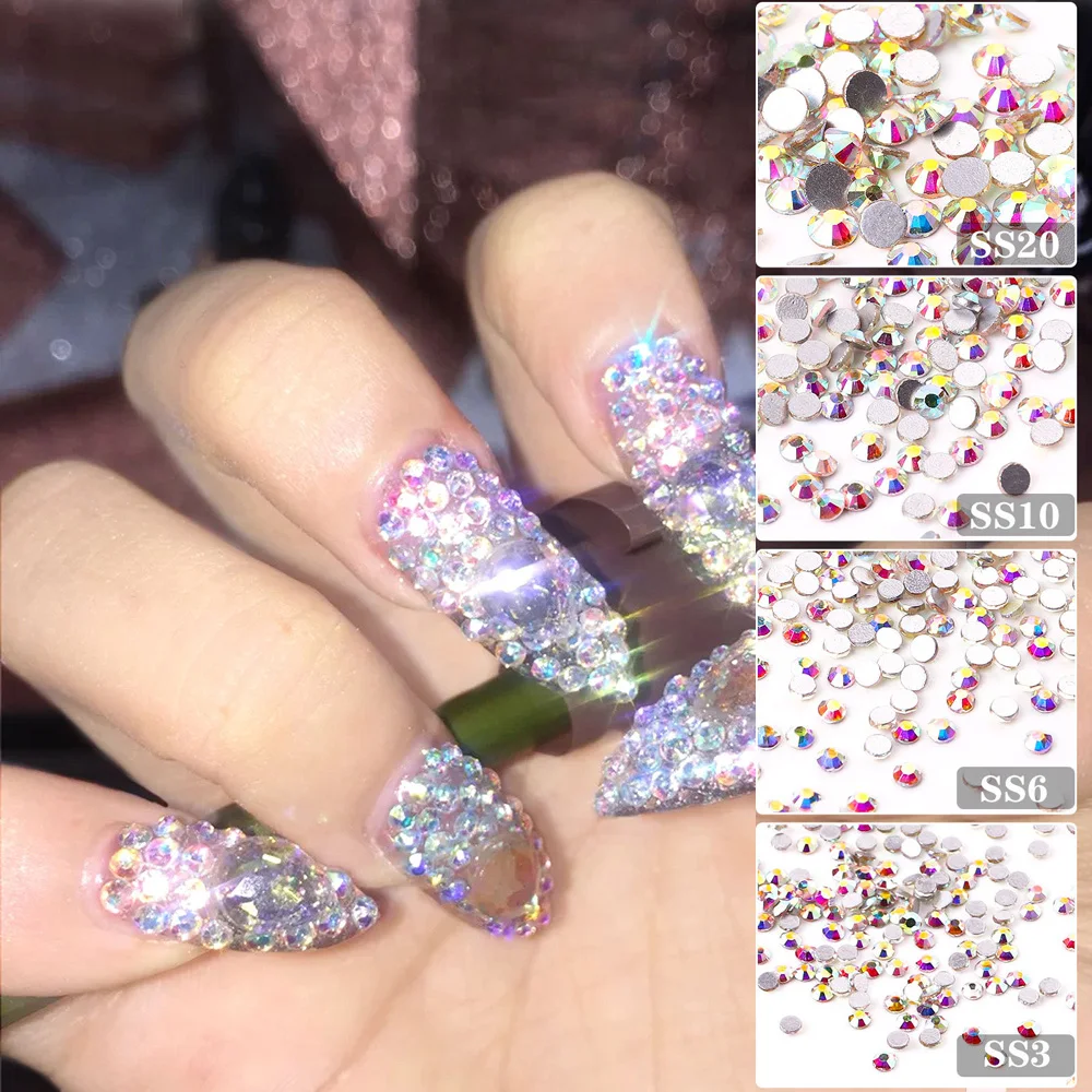 

SS3-SS30 1440pcs Clear Crystal AB gold 3D Non HotFix FlatBack Nail Art Rhinestones Decorations Shoes And Dancing Decoration