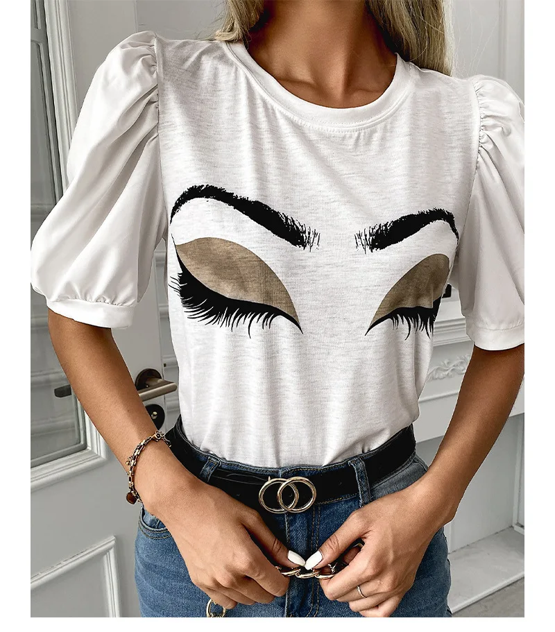 Beauty Eye Eyebrows Print Puff Sleeve Loose Woman Tshirts O Neck White Elegant Office Lady Summer Plus Size Y2k Aesthetic Tshirt
Beauty Eye Eyebrows Print Puff Sleeve Loose Woman Tshirts O Neck White Elegant Office Lady Summer Plus Size Y2k Aesthetic Tshirt
