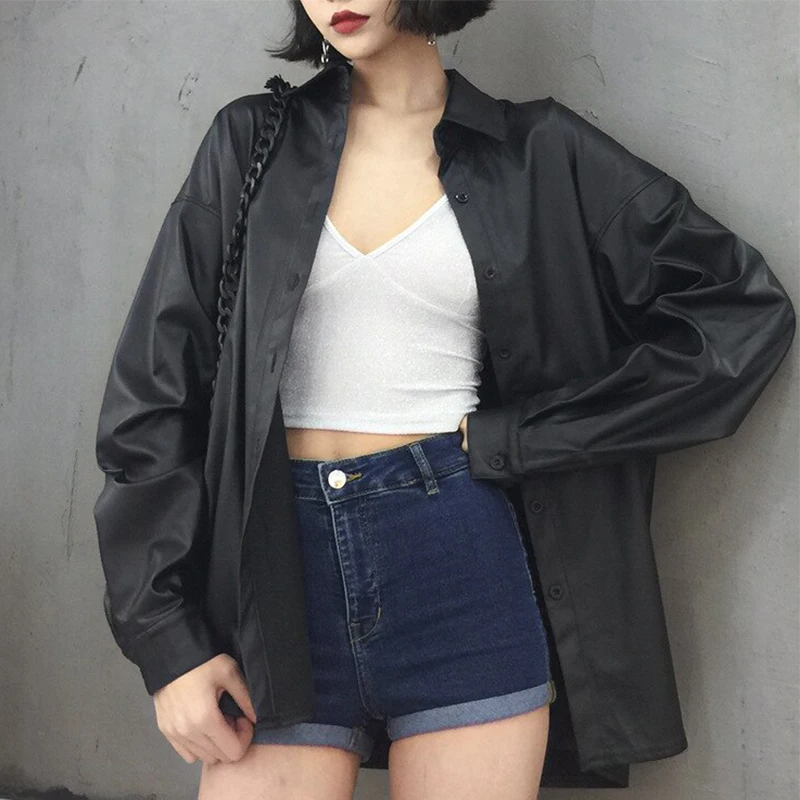2021 Spring Autumn Black Faux Leather Basic Coat New Women PU leather blouses Turn-down Collar Motor Biker Jacket
2021 Spring Autumn Black Faux Leather Basic Coat New Women PU leather blouses Turn-down Collar Motor Biker Jacket