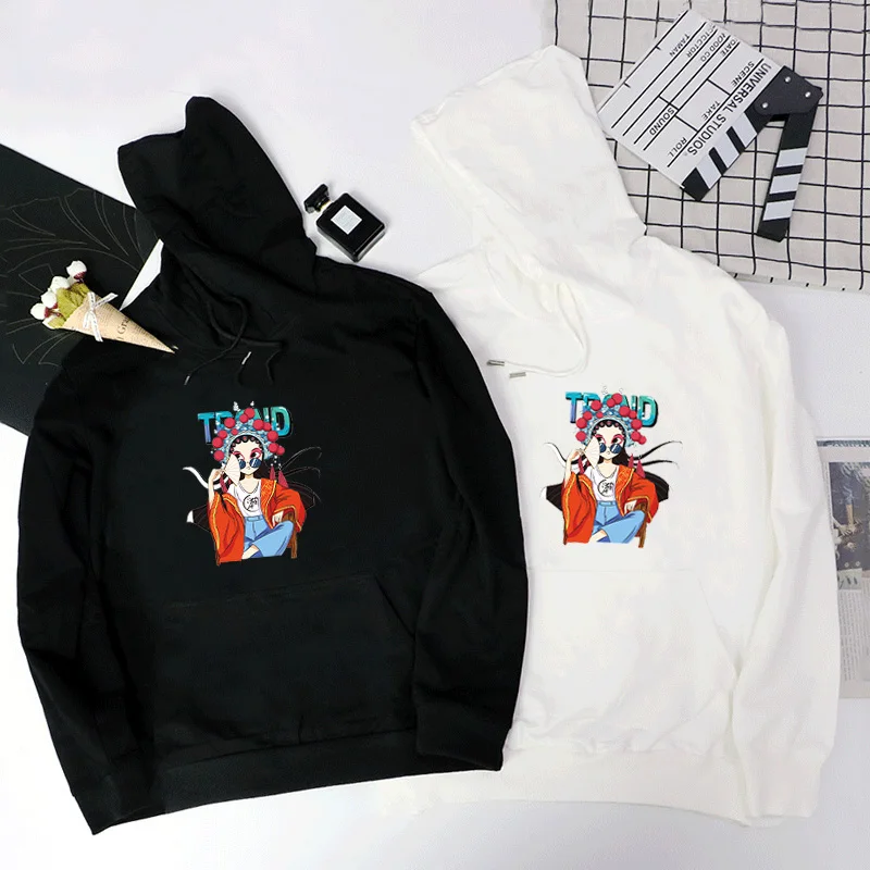 Women Autumn Sweatshirts Cartoon Peking Opera Print Hoodies White Fashion Hooded Casual Pullover Top Female Streetwear
Women Autumn Sweatshirts Cartoon Peking Opera Print Hoodies White Fashion Hooded Casual Pullover Top Female Streetwear