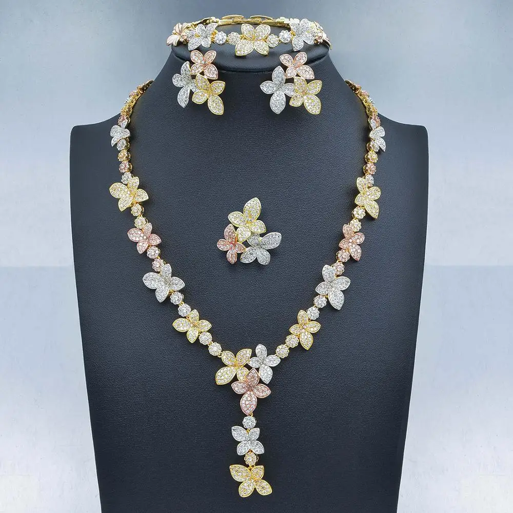 Newness Delicate Flowers Leaf Cubic Zirconia Copper Wedding Necklace Bangle Ring Earring For Women Dubai Gold Jewelry Set
Newness Delicate Flowers Leaf Cubic Zirconia Copper Wedding Necklace Bangle Ring Earring For Women Dubai Gold Jewelry Set