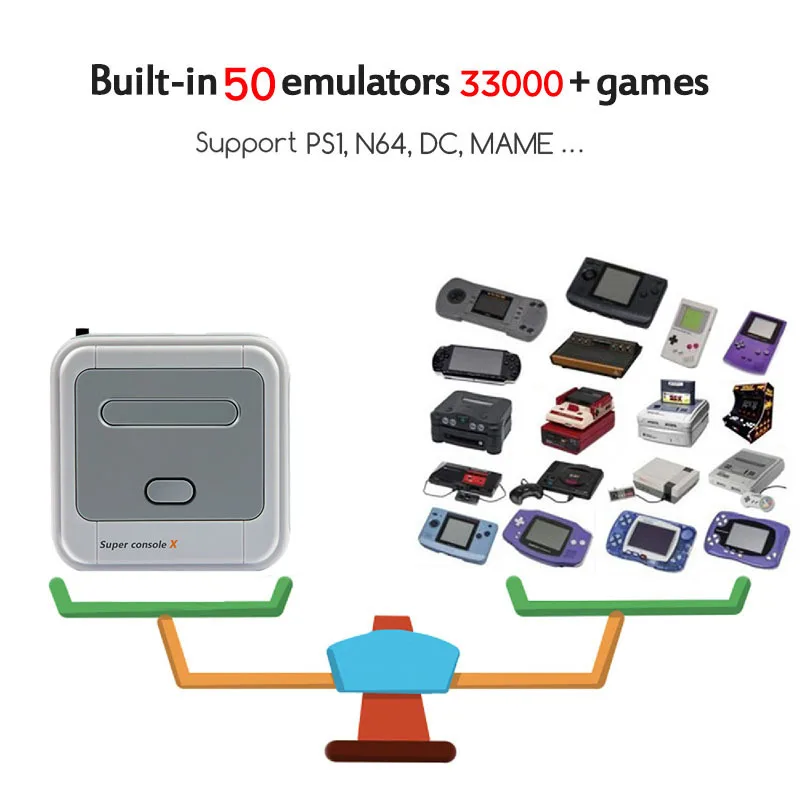 Game 4K Super Console X Retro TV Set-Top Box Video Arcade Player Portable Machine for Kids Gaming Videogame Emulator Retrogaming
Game 4K Super Console X Retro TV Set-Top Box Video Arcade Player Portable Machine for Kids Gaming Videogame Emulator Retrogaming