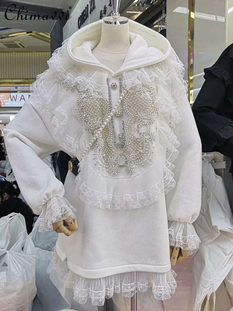 2021 Winter New Fleece Pullover Dress Women's Rhinestone Beaded Lace Dress Female Long Sleeve Stitching Thickening Sweater Dress
2021 Winter New Fleece Pullover Dress Women's Rhinestone Beaded Lace Dress Female Long Sleeve Stitching Thickening Sweater Dress