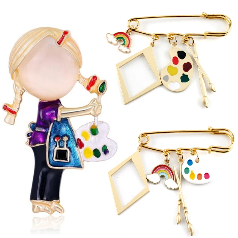 Opal Enamel Painting Girl Brooch Color palette Pendants Buckle Pin Women Safety Pins Brooches Jewelry Decorations Painter Gift
Opal Enamel Painting Girl Brooch Color palette Pendants Buckle Pin Women Safety Pins Brooches Jewelry Decorations Painter Gift