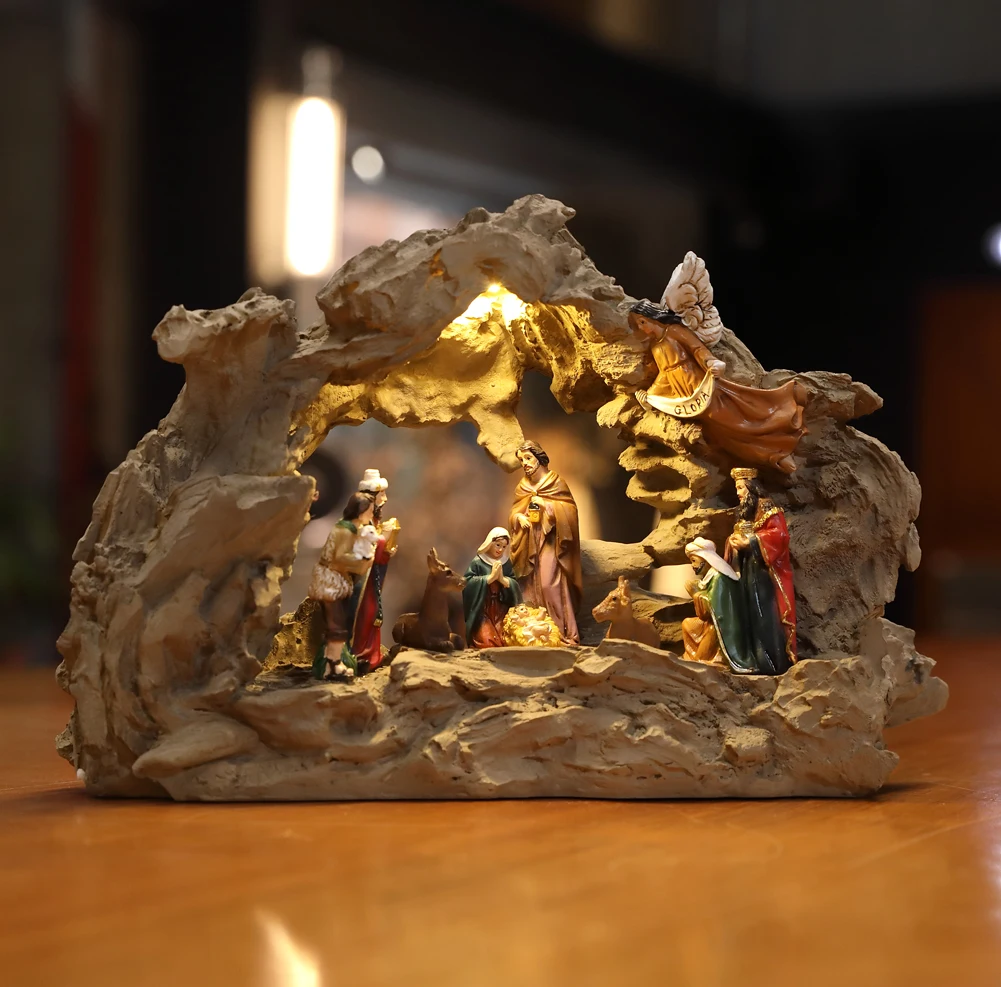 

Zayton Nativity Scene SET Christmas Gift Holy Family Statue Christ Jesus Mary Joseph Catholic Figurine Xmas Ornament Home Decor