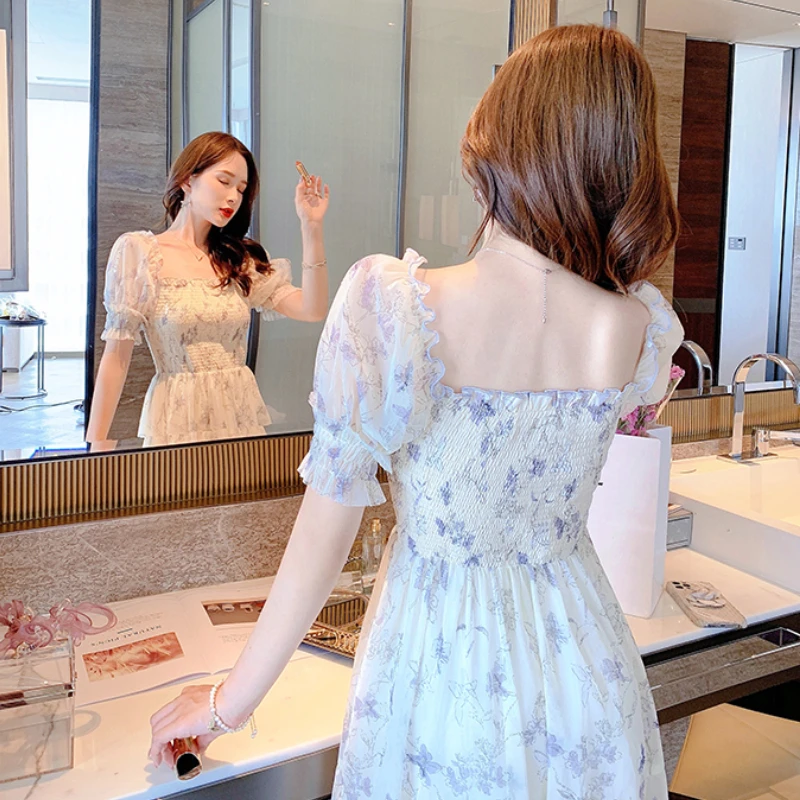 Elegant Kawaii Floral Print Chiffon Women's Sweet Princess Fairy Casual Mid-length Girl Puff Sleeve Holiday Party Dress Summer
Elegant Kawaii Floral Print Chiffon Women's Sweet Princess Fairy Casual Mid-length Girl Puff Sleeve Holiday Party Dress Summer
