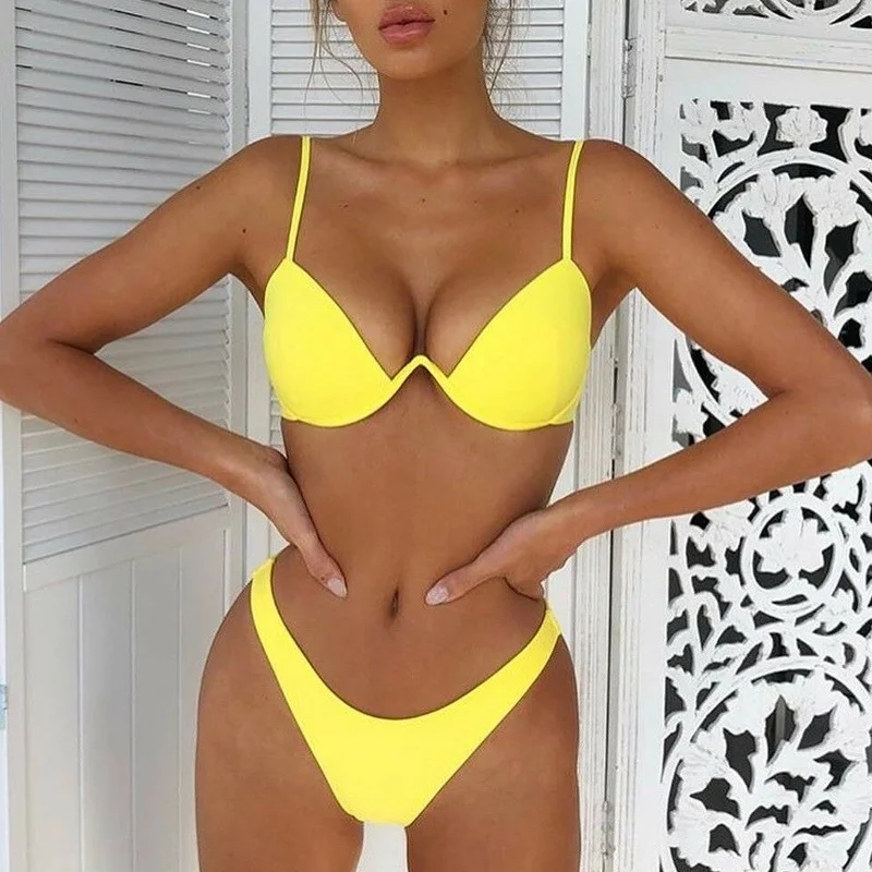 

2021 Sexy Push Up Unpadded Brazilian Bikini Women 4 Colors Bandage Bikini Sets Women's Swimsuit Swimwear Bathing Suit Separate