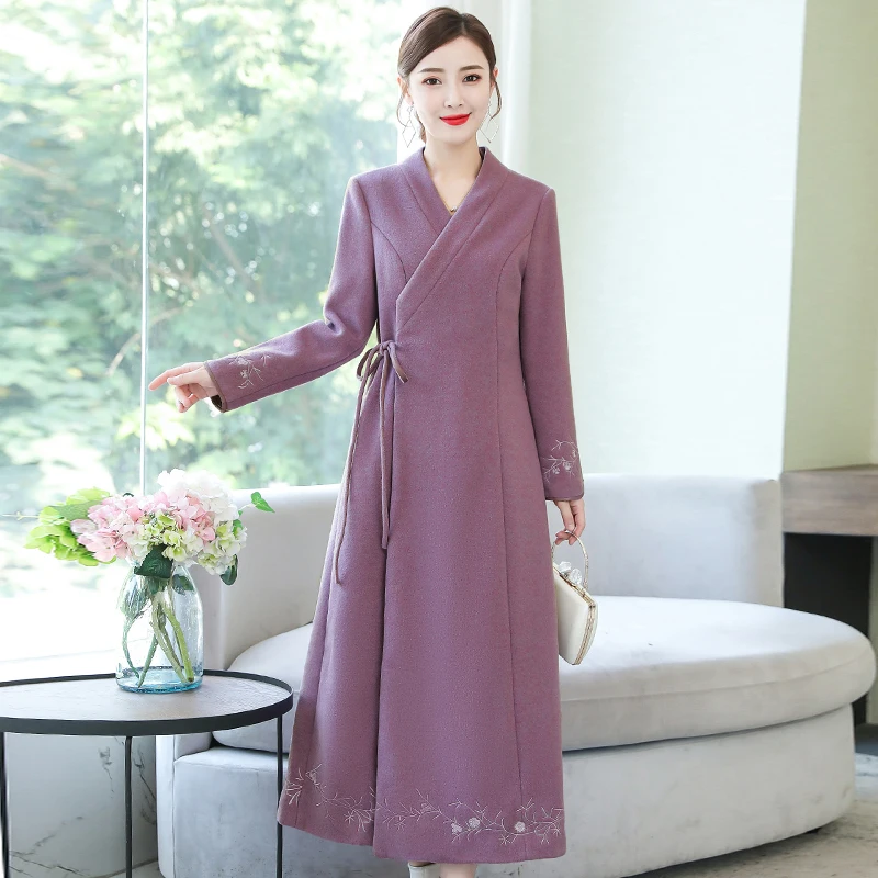 Winter Fall Vintage Womens Embroidery Purple Grey Long Woolen Coat , 2019 Autumn High Waisted Slim Wool Coats for Woman
Winter Fall Vintage Womens Embroidery Purple Grey Long Woolen Coat , 2019 Autumn High Waisted Slim Wool Coats for Woman