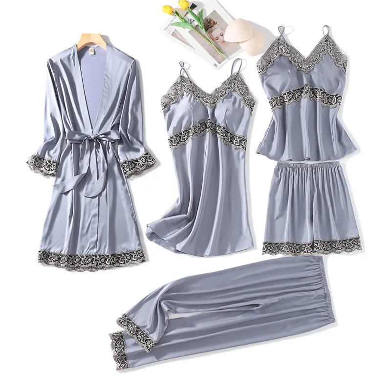 Pink LACE 5PCS Pajamas Suit Lady Sexy Kimono Bathrobe Gown Intimate Lingerie Satin Homewear Spring Autumn New Pyjamas Sleepwear
Pink LACE 5PCS Pajamas Suit Lady Sexy Kimono Bathrobe Gown Intimate Lingerie Satin Homewear Spring Autumn New Pyjamas Sleepwear