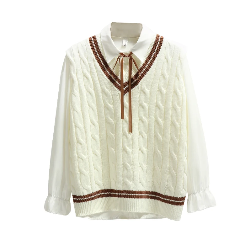 Sister Fara New Spring Autumn Woman's V-Neck Knit Vest Pullovers Sleeveless Stripe Vest Knitting Korean Wild Beige Sweater Tops
Sister Fara New Spring Autumn Woman's V-Neck Knit Vest Pullovers Sleeveless Stripe Vest Knitting Korean Wild Beige Sweater Tops