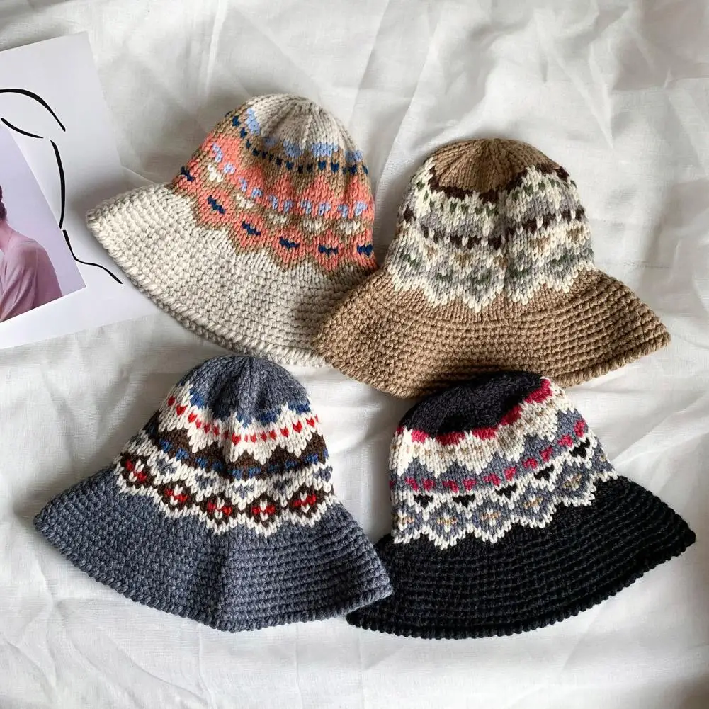 Women Knitting Bucket Hats Handmade Fisherman Cap Autumn Winter Geometrical Pattern Stretchy Bucket Hat Fashion Accessories
Women Knitting Bucket Hats Handmade Fisherman Cap Autumn Winter Geometrical Pattern Stretchy Bucket Hat Fashion Accessories