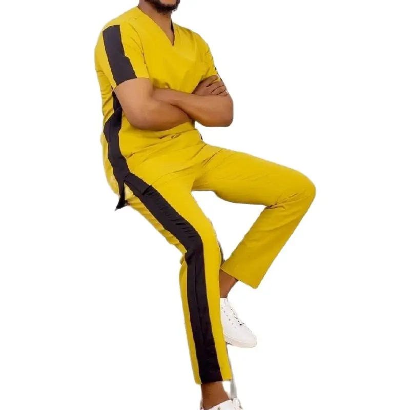 Африканская мода Манго желтого цвета для мужчин комплект одежды с коротким